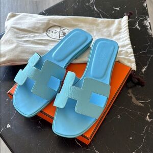 Hermes Blue Oran Sandals